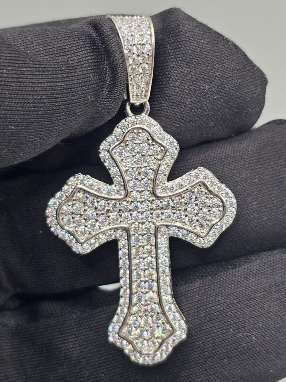 Sterling Silver 925 Rhodium Plated Cross Clear CZ Pendant